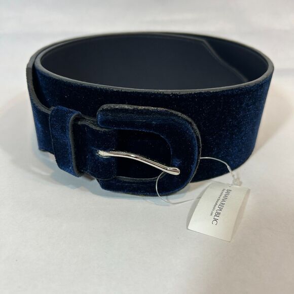 Banana Republic Deep Blue Velvet Wide Width Belt 43.5" Whimsigoth Renaissance - Picture 5 of 13